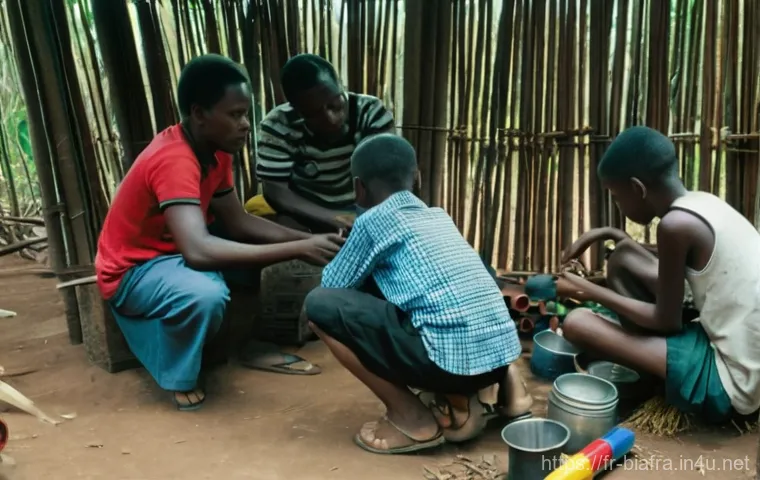 비아프라 공화국 경제 - **"A vibrant Biafran market scene in the late 1960s, showcasing local resilience. Adults and fully c...