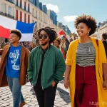 비아프라 독립운동과 청년 세대 - **Prompt:** A dynamic scene depicting a diverse group of young adults, dressed in contemporary and c...