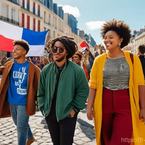 비아프라 독립운동과 청년 세대 - **Prompt:** A dynamic scene depicting a diverse group of young adults, dressed in contemporary and c...