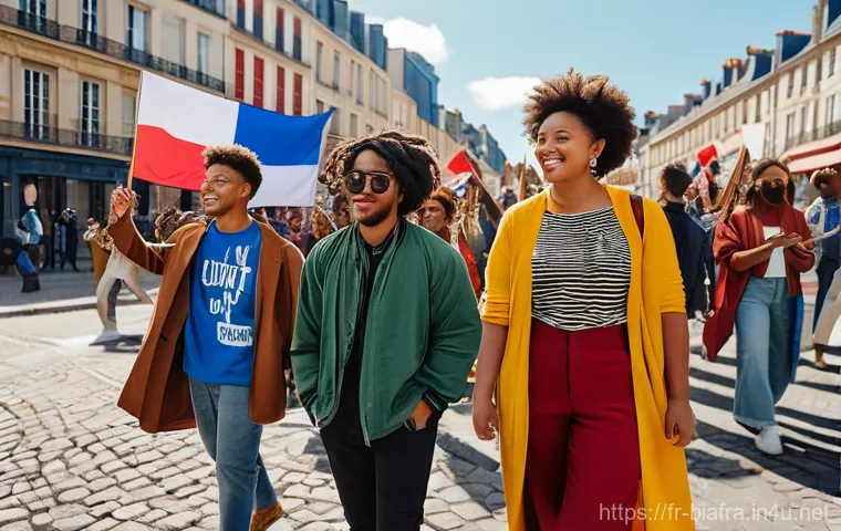 비아프라 독립운동과 청년 세대 - **Prompt:** A dynamic scene depicting a diverse group of young adults, dressed in contemporary and c...