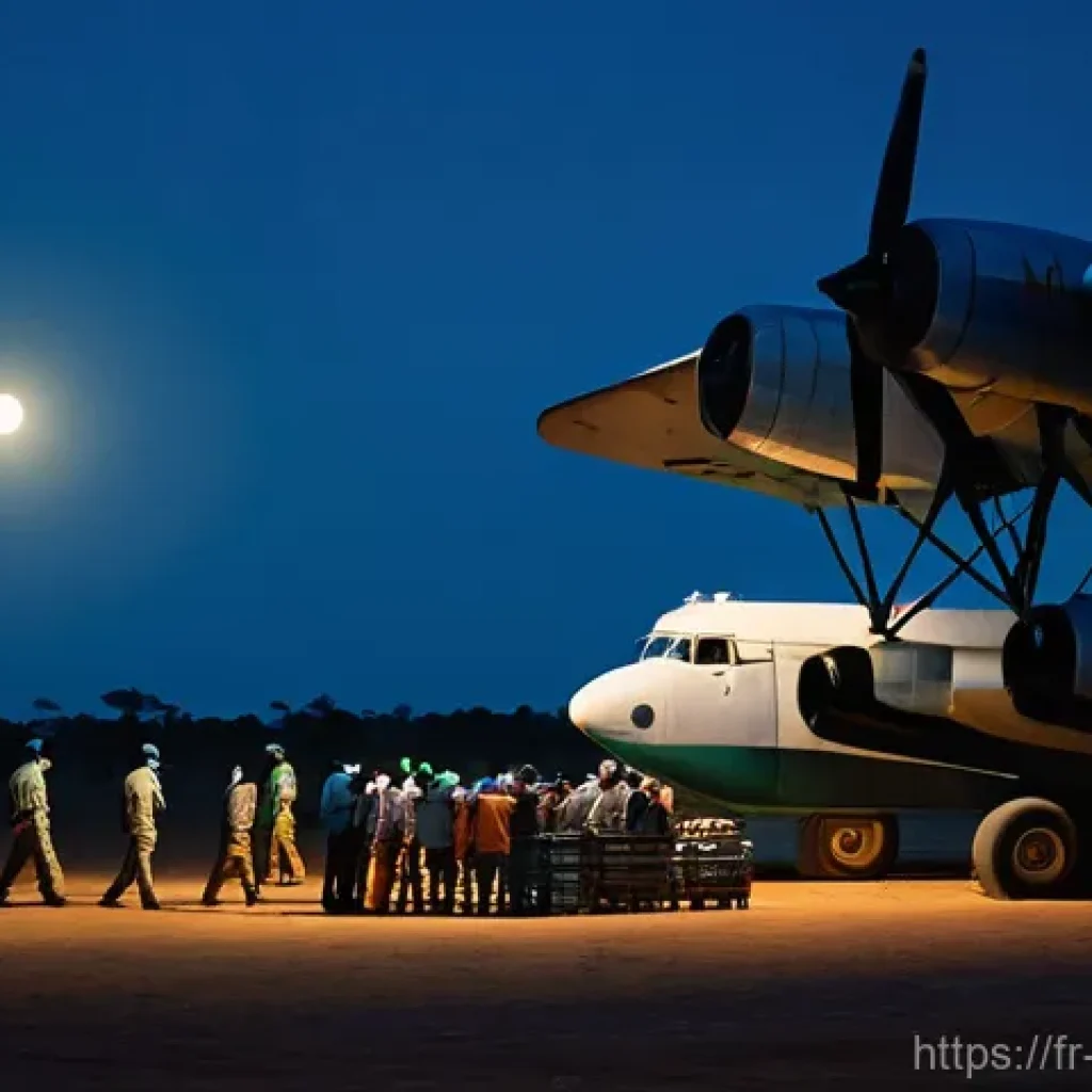 비아프라 전쟁 당시 주요 전략 - **Image Prompt: Humanitarian Airlift under Moonlight**
    A wide shot of a vintage cargo plane (e.g...