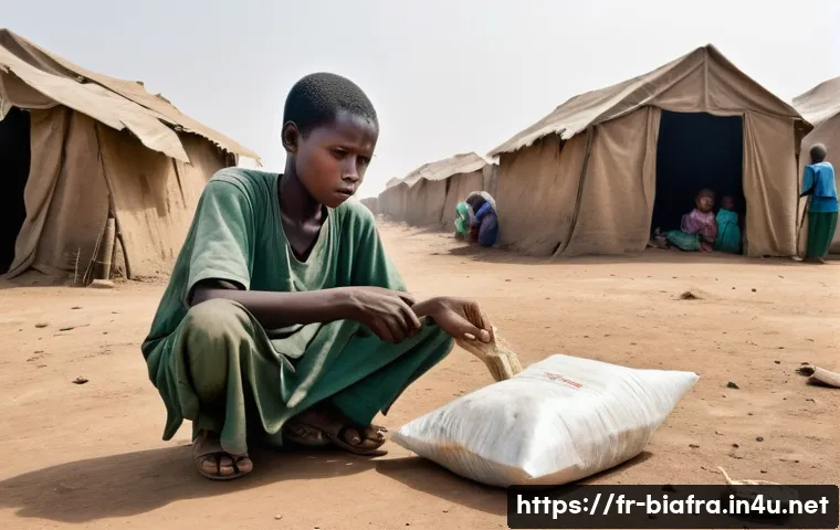 비아프라 전쟁 관련 다큐멘터리 - **Prompt:** A poignant scene depicting the Biafran famine in the late 1960s. The image features a gr...